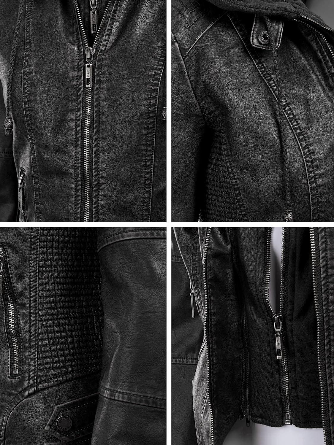 imageLock and Love Womens Faux Leather Moto Biker Jacket Coat with Removable or NonRemovable HoodWjc1044black