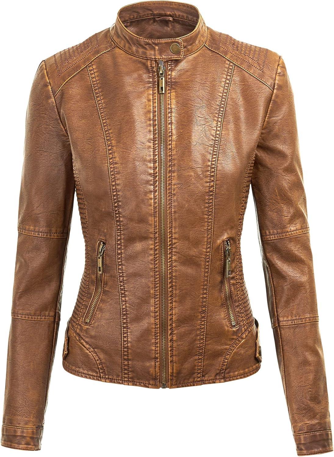 imageLock and Love Womens Faux Leather Moto Biker Jacket Coat with Removable or NonRemovable HoodWjc1044camel