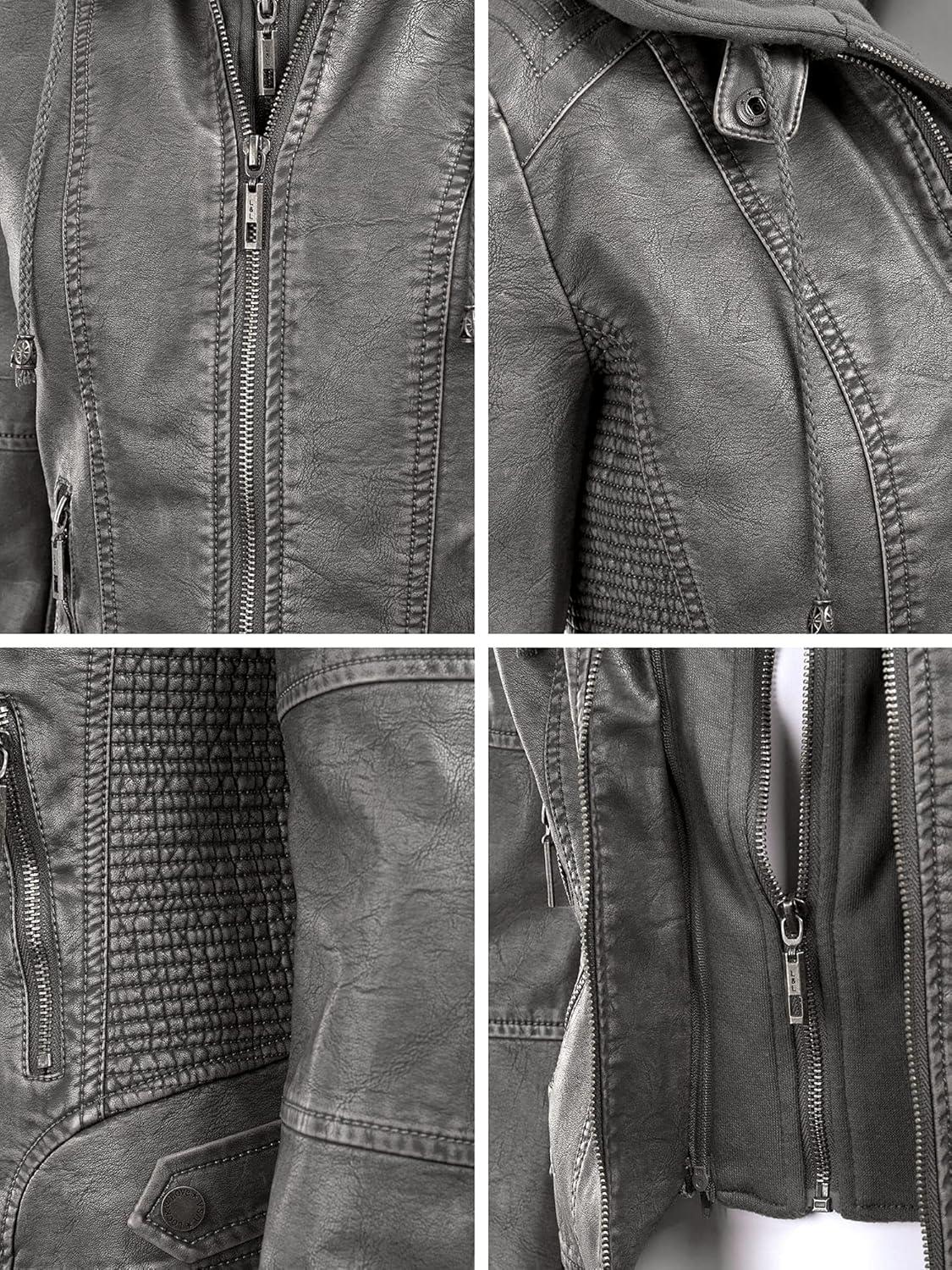 imageLock and Love Womens Faux Leather Moto Biker Jacket Coat with Removable or NonRemovable HoodWjc1044grey