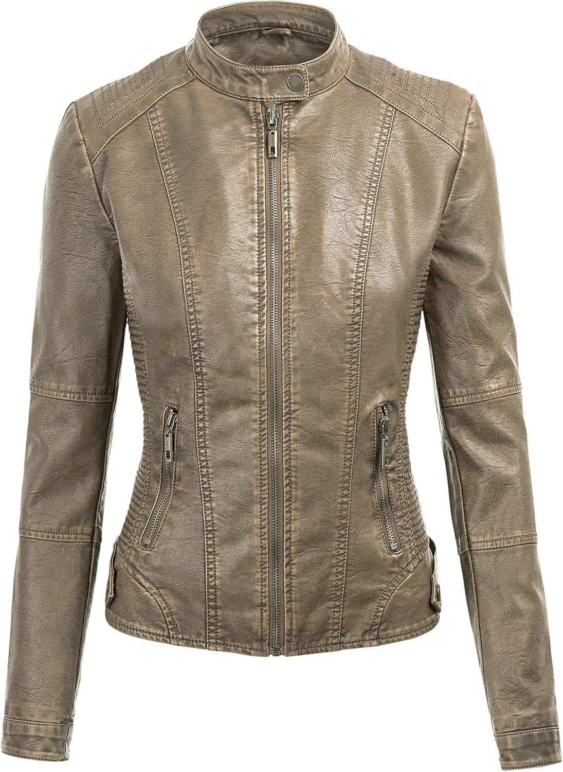 imageLock and Love Womens Faux Leather Moto Biker Jacket Coat with Removable or NonRemovable HoodWjc1044khaki