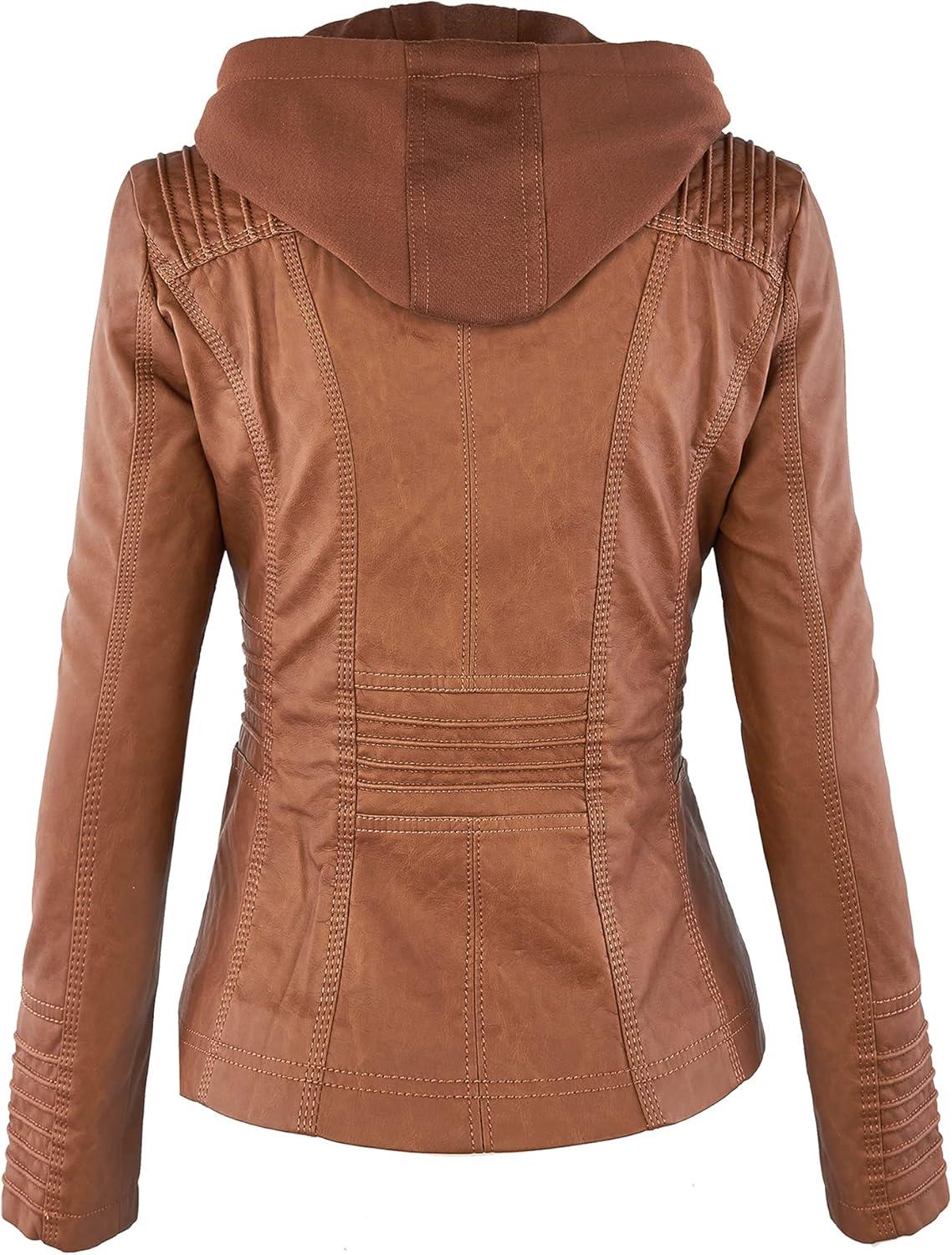 imageLock and Love Womens Faux Leather Moto Biker Jacket Coat with Removable or NonRemovable HoodWjc663camel