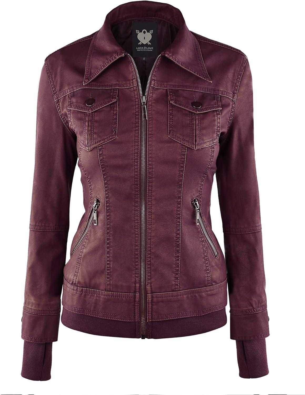 imageLock and Love Womens Faux Leather Moto Biker Jacket Coat with Removable or NonRemovable HoodWjc664wine