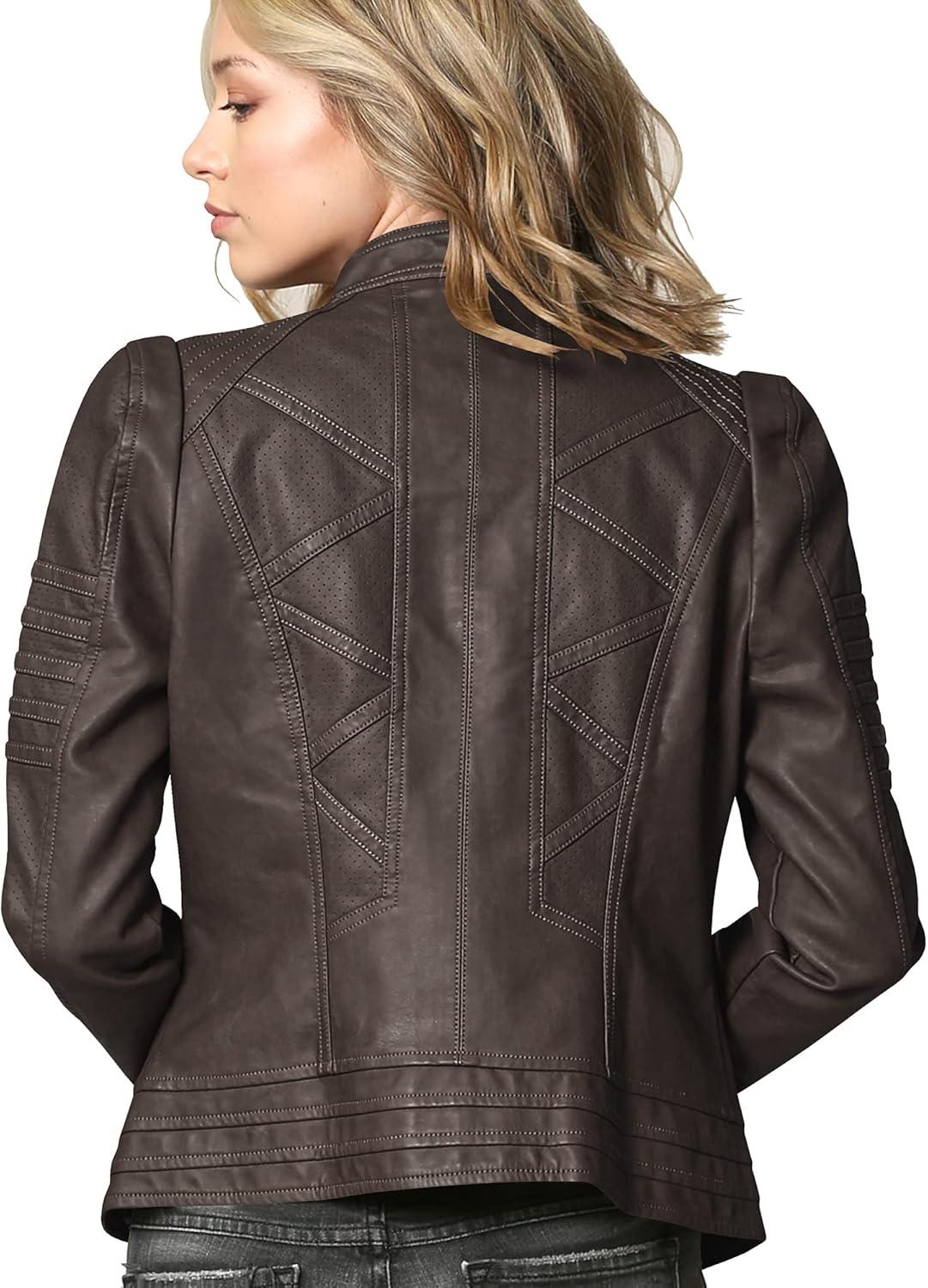 imageLock and Love Womens Faux Leather Moto Biker Jacket Coat with Removable or NonRemovable HoodWjc746acoffee