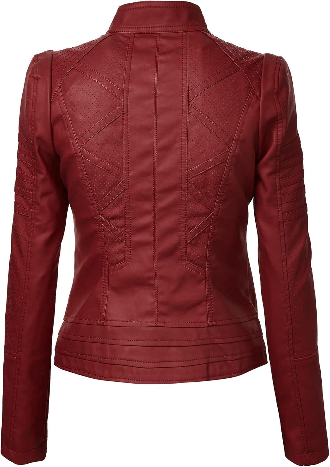 imageLock and Love Womens Faux Leather Moto Biker Jacket Coat with Removable or NonRemovable HoodWjc746ared