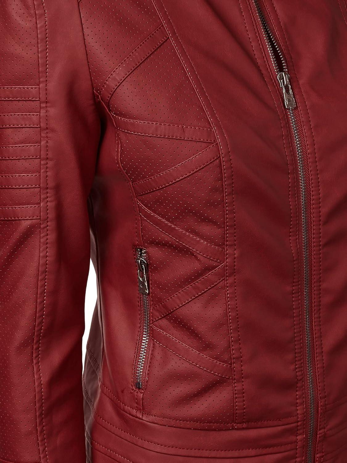 imageLock and Love Womens Faux Leather Moto Biker Jacket Coat with Removable or NonRemovable HoodWjc746ared