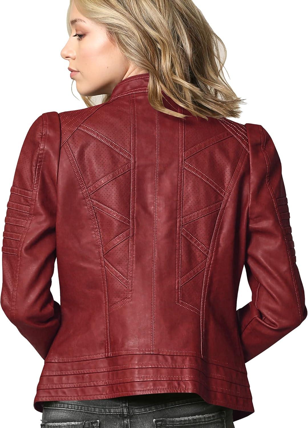 imageLock and Love Womens Faux Leather Moto Biker Jacket Coat with Removable or NonRemovable HoodWjc746ared