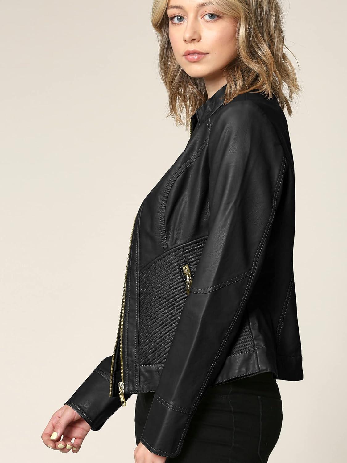 imageLock and Love Womens Faux Leather Moto Biker Jacket Coat with Removable or NonRemovable HoodWjc747ablack