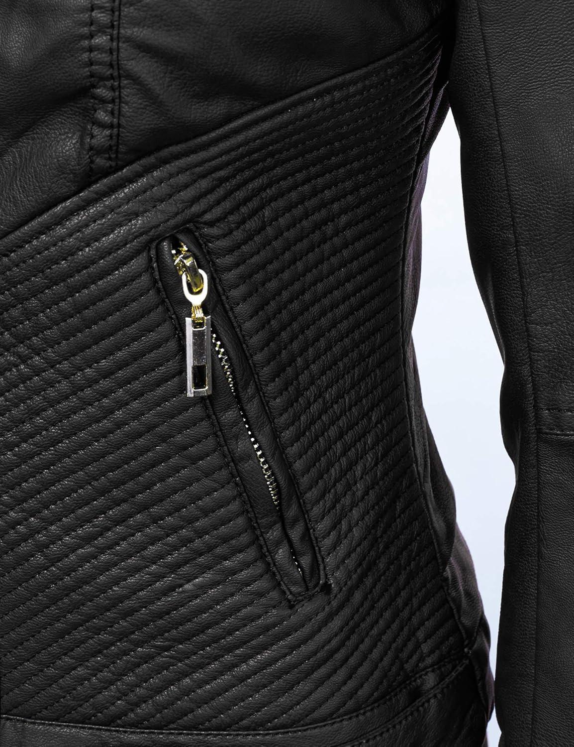 imageLock and Love Womens Faux Leather Moto Biker Jacket Coat with Removable or NonRemovable HoodWjc747ablack
