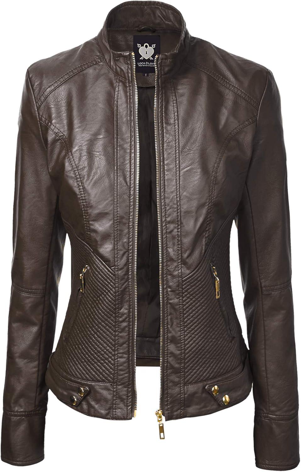 imageLock and Love Womens Faux Leather Moto Biker Jacket Coat with Removable or NonRemovable HoodWjc747acoffee