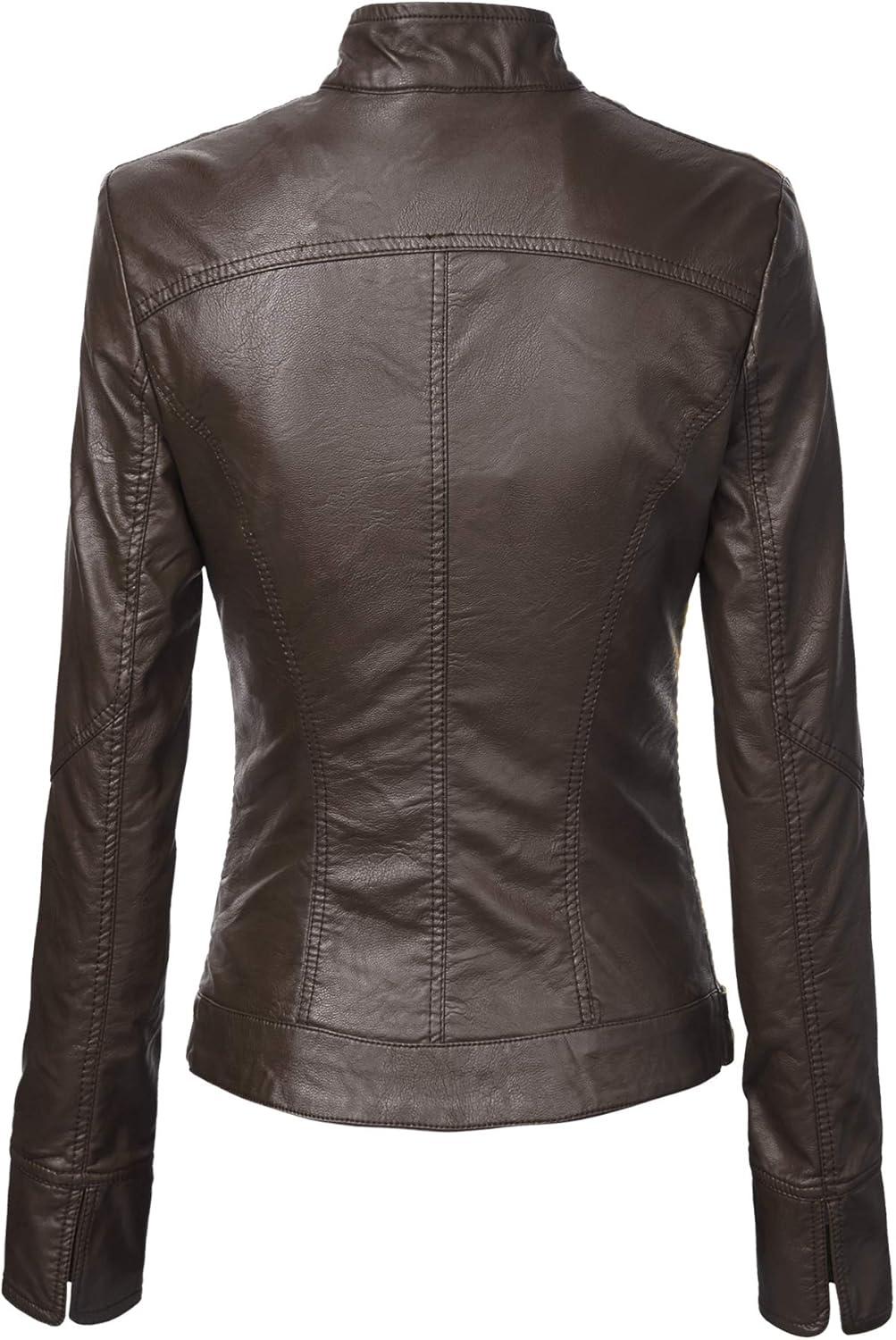 imageLock and Love Womens Faux Leather Moto Biker Jacket Coat with Removable or NonRemovable HoodWjc747acoffee