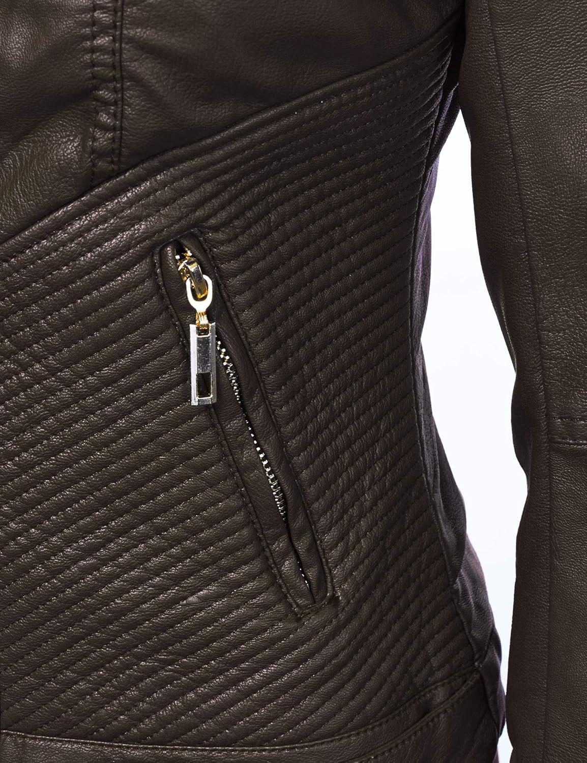 imageLock and Love Womens Faux Leather Moto Biker Jacket Coat with Removable or NonRemovable HoodWjc747acoffee