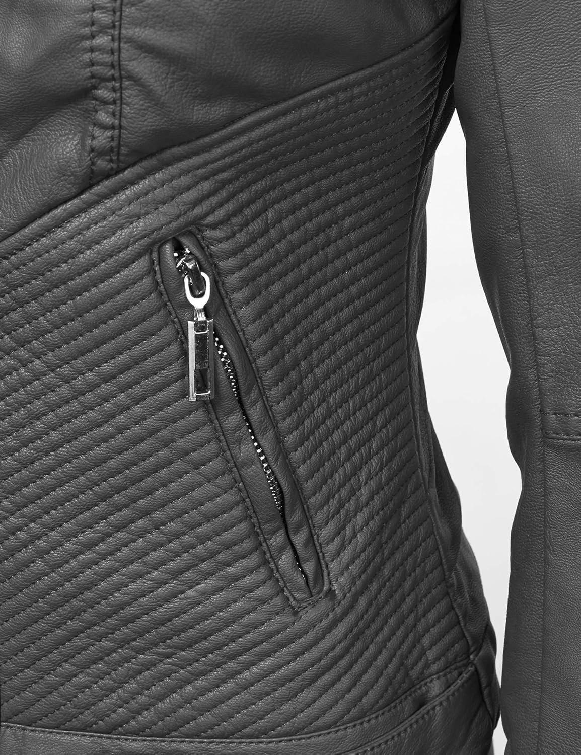 imageLock and Love Womens Faux Leather Moto Biker Jacket Coat with Removable or NonRemovable HoodWjc747agrey