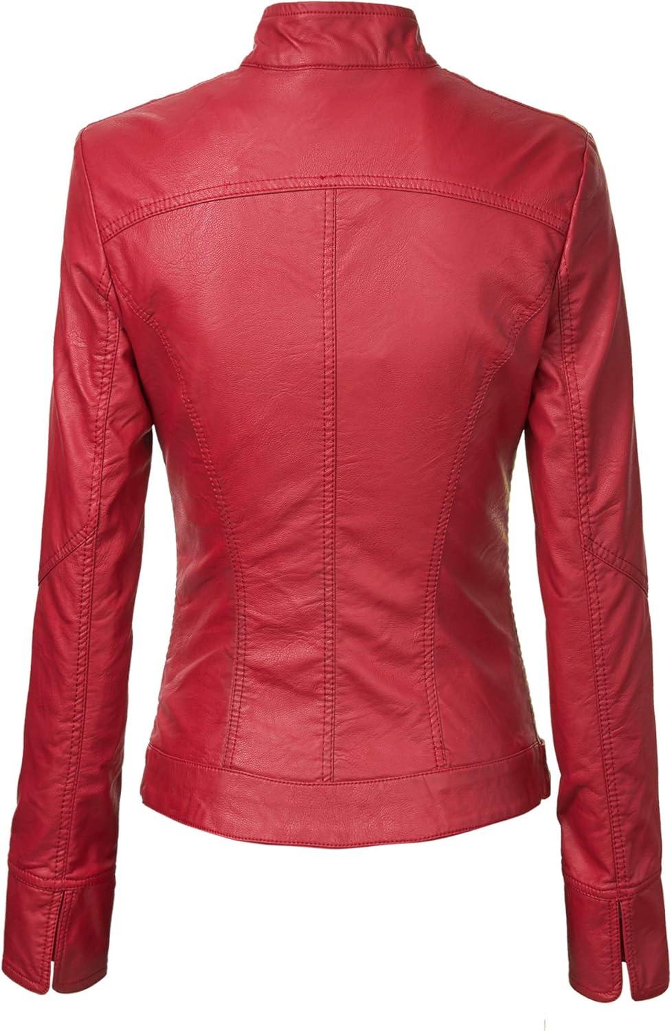 imageLock and Love Womens Faux Leather Moto Biker Jacket Coat with Removable or NonRemovable HoodWjc747ared