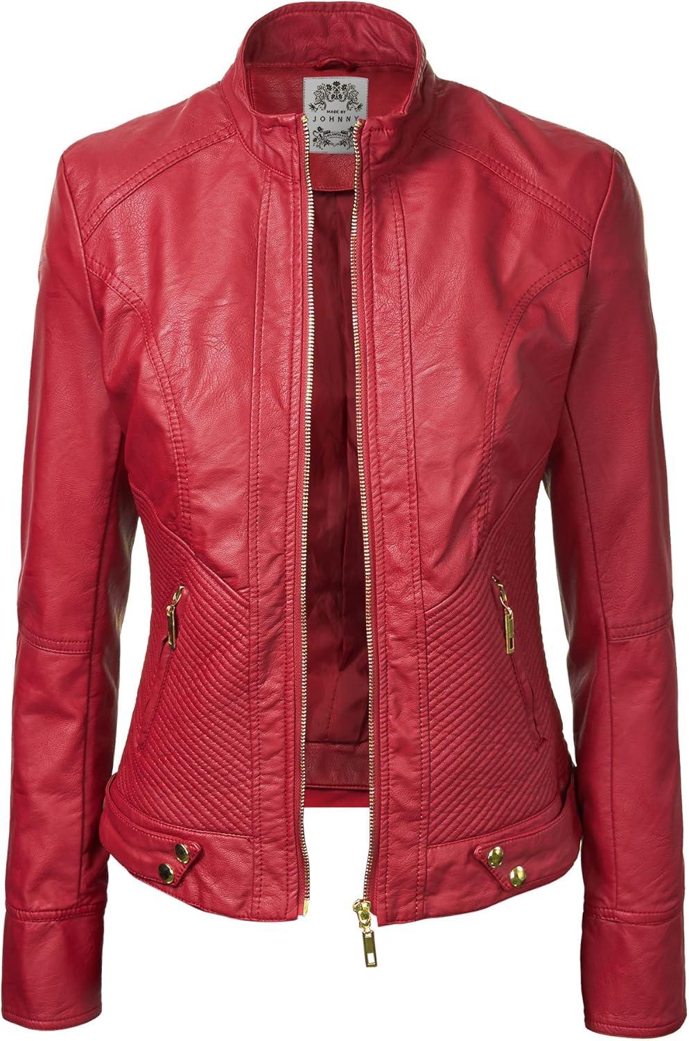 imageLock and Love Womens Faux Leather Moto Biker Jacket Coat with Removable or NonRemovable HoodWjc747ared