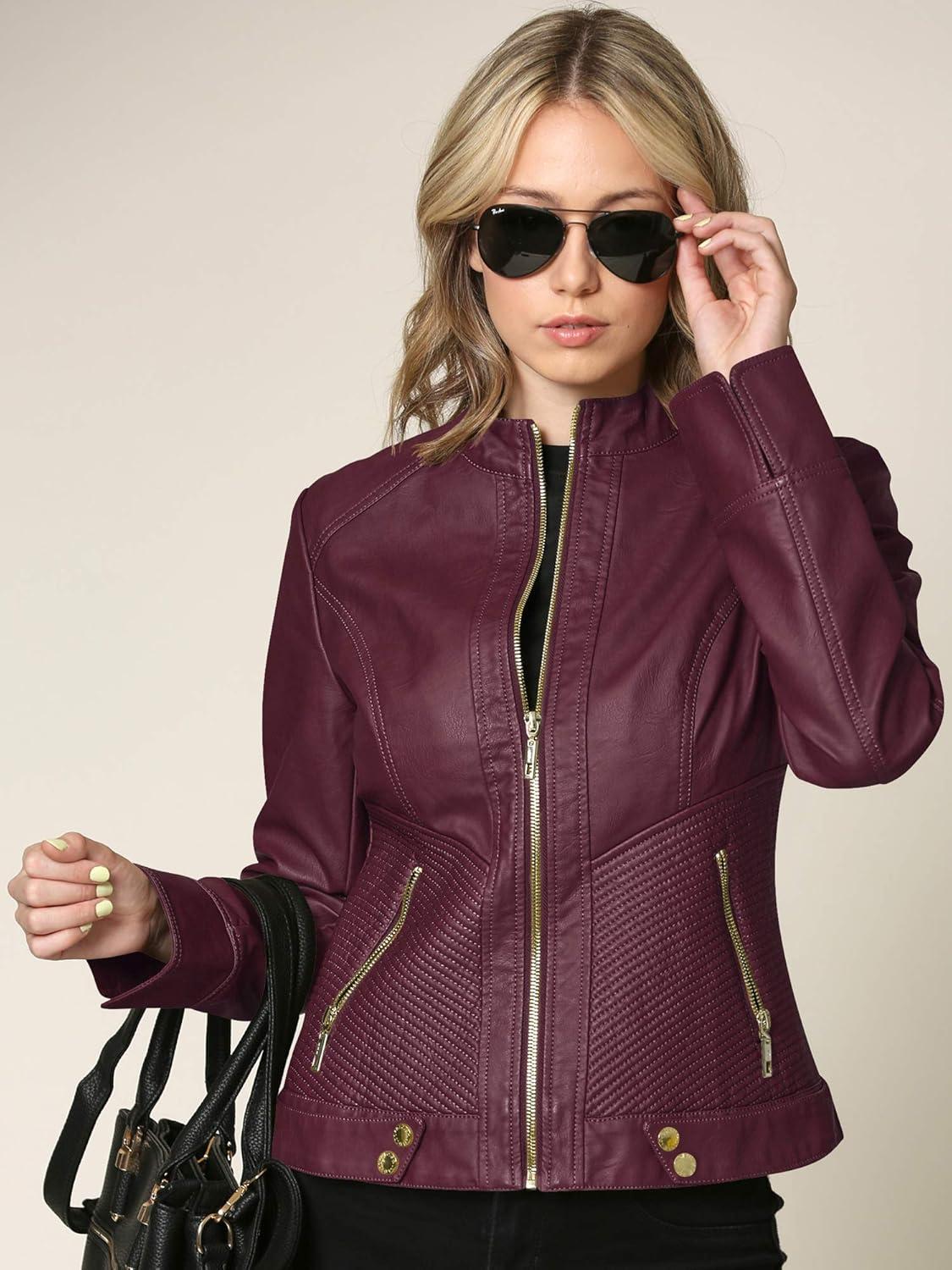 imageLock and Love Womens Faux Leather Moto Biker Jacket Coat with Removable or NonRemovable HoodWjc747awine