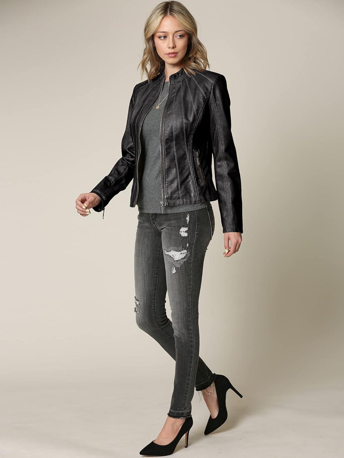 imageLock and Love Womens Faux Leather Moto Biker Jacket Coat with Removable or NonRemovable HoodWjc877lblack