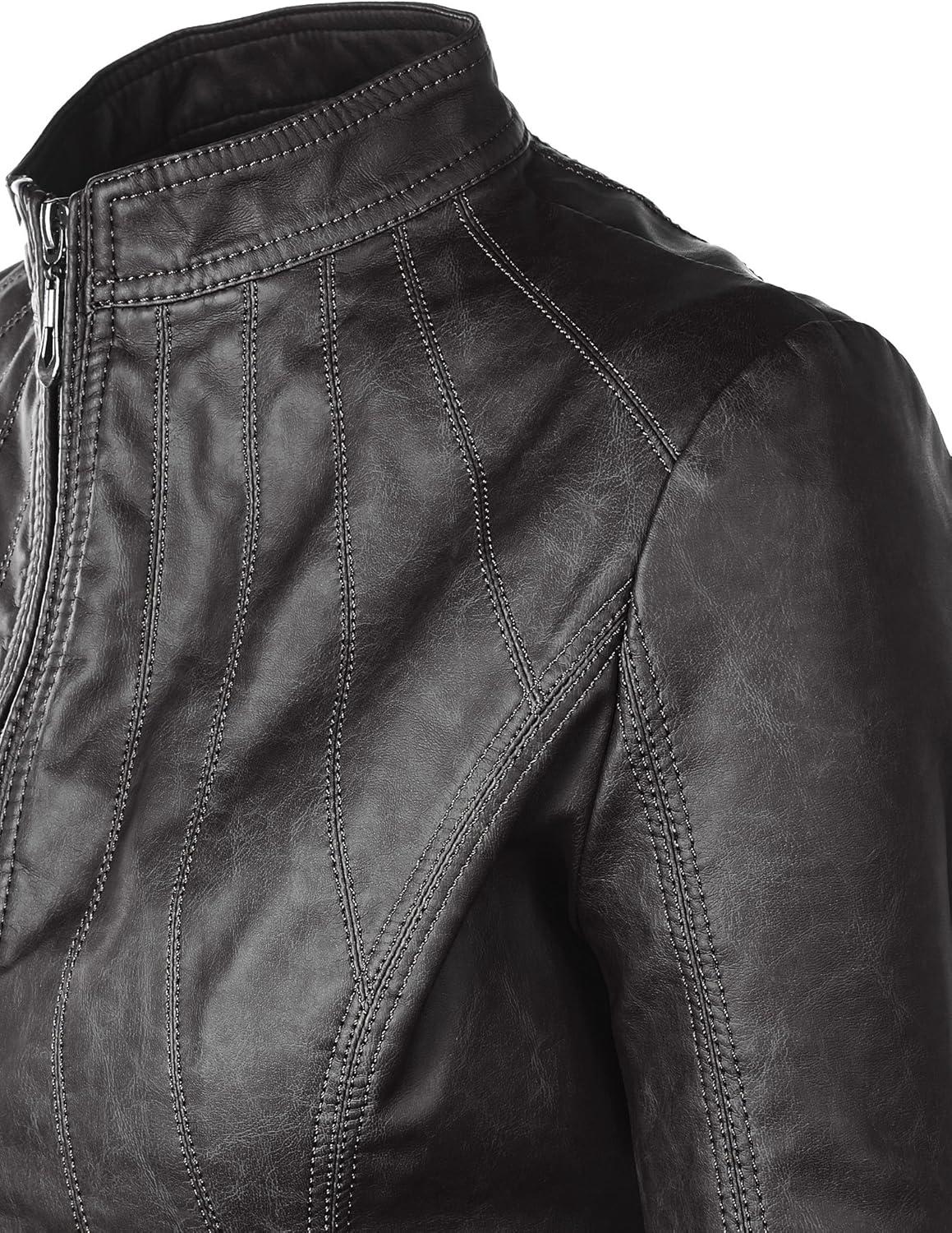 imageLock and Love Womens Faux Leather Moto Biker Jacket Coat with Removable or NonRemovable HoodWjc877lblack