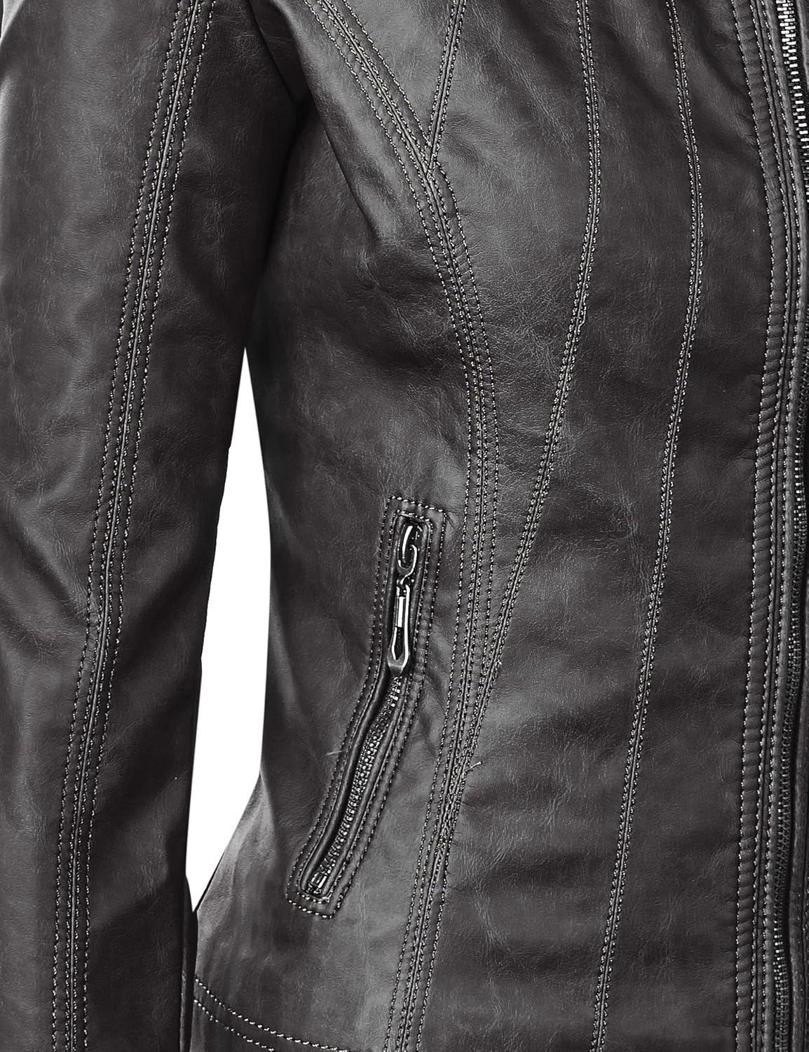 imageLock and Love Womens Faux Leather Moto Biker Jacket Coat with Removable or NonRemovable HoodWjc877lblack