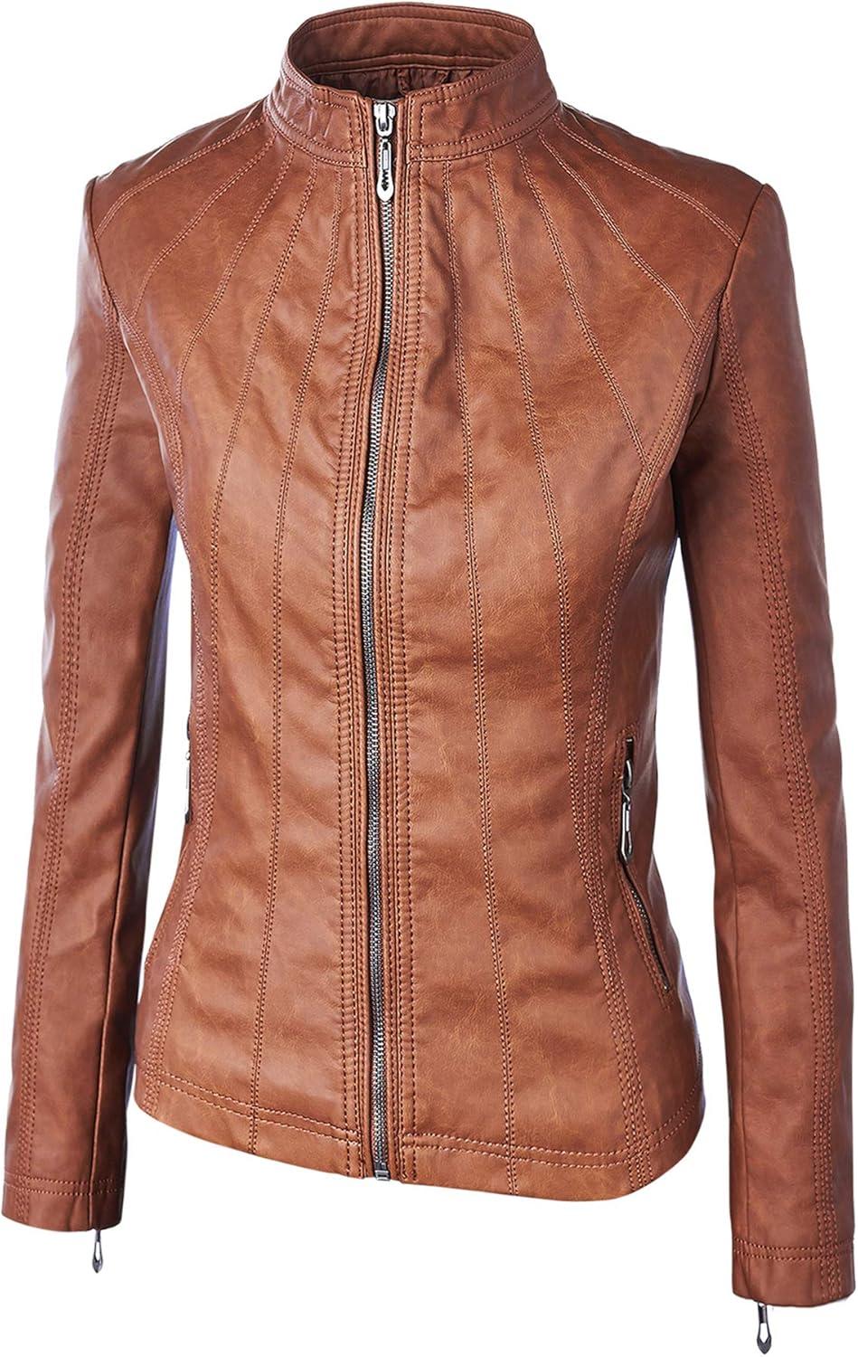 imageLock and Love Womens Faux Leather Moto Biker Jacket Coat with Removable or NonRemovable HoodWjc877lcamel