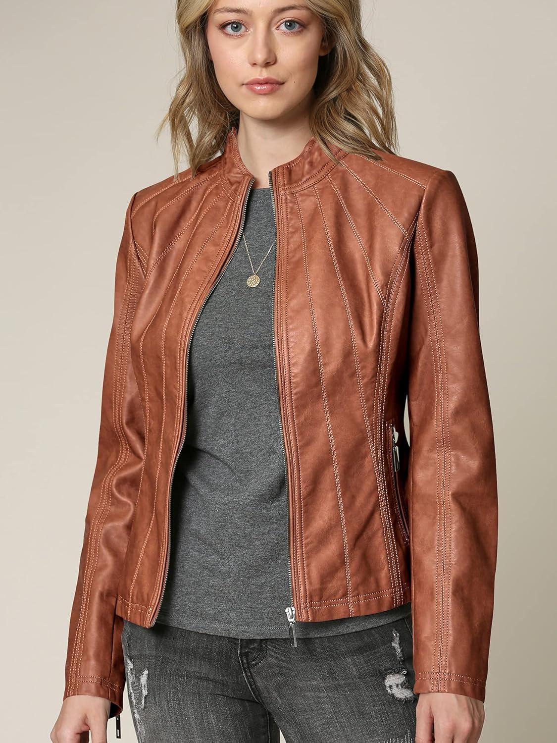 imageLock and Love Womens Faux Leather Moto Biker Jacket Coat with Removable or NonRemovable HoodWjc877lcamel