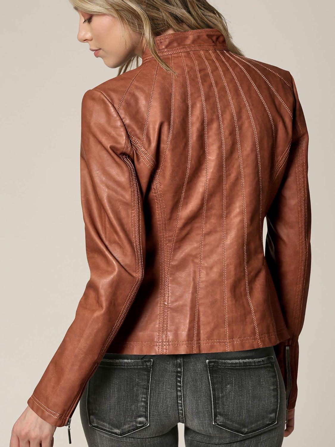 imageLock and Love Womens Faux Leather Moto Biker Jacket Coat with Removable or NonRemovable HoodWjc877lcamel