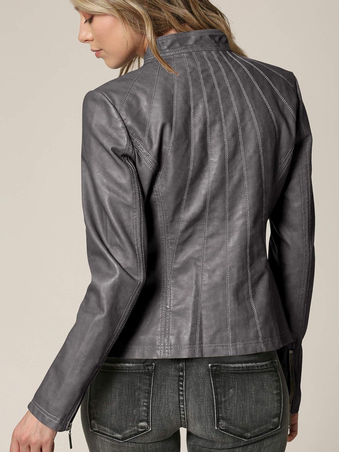 imageLock and Love Womens Faux Leather Moto Biker Jacket Coat with Removable or NonRemovable HoodWjc877lgrey