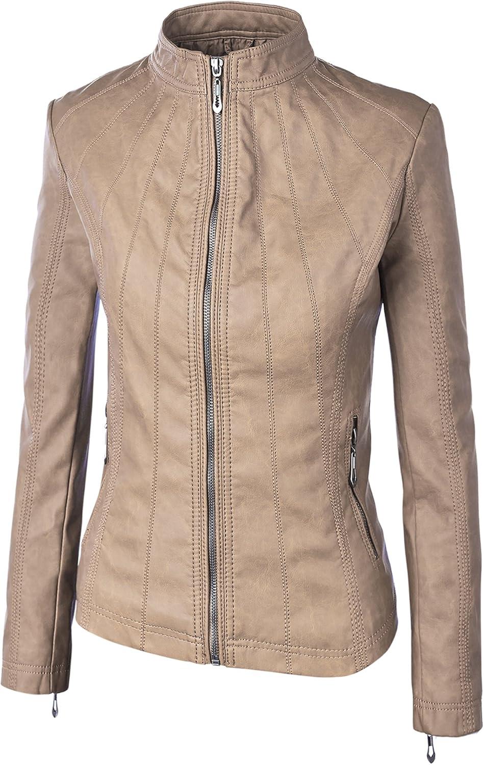 imageLock and Love Womens Faux Leather Moto Biker Jacket Coat with Removable or NonRemovable HoodWjc877lkhaki
