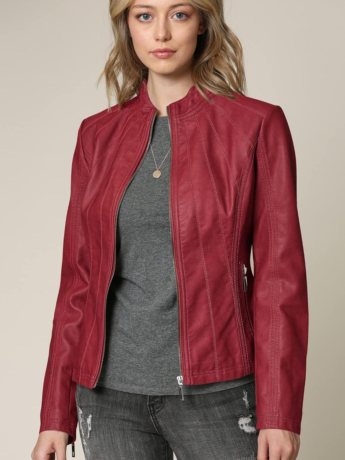 imageLock and Love Womens Faux Leather Moto Biker Jacket Coat with Removable or NonRemovable HoodWjc877lred