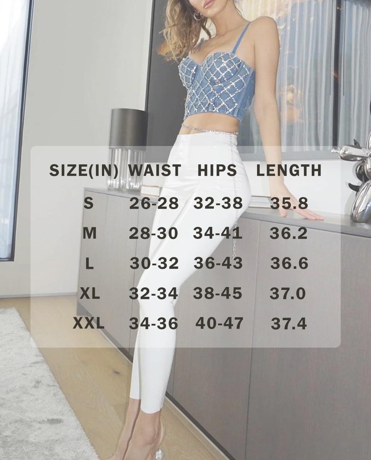 imagePatent Faux Leather Leggings for Women High Waisted Butt Lifting Lacquer Pleather Latex Shiny Pants Concert OutfitsAngel White