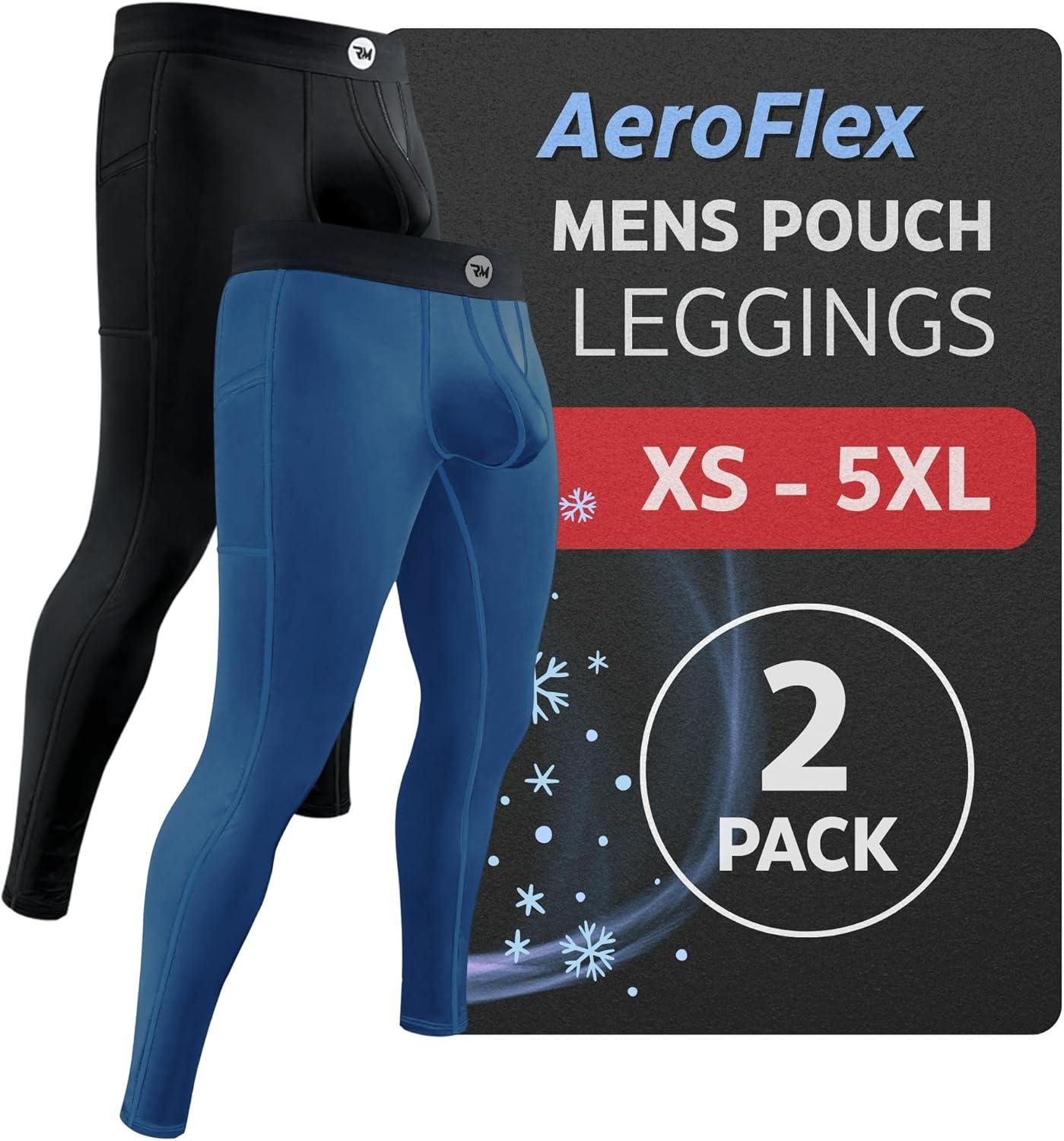 imageRM Real Men ABCD Pouch Compression Pants 1 2 and 3 Pack Mens Leggings Yoga Pants Tights Base Layer Men Cold Weather2 Pack BlackBlue Aero Flex