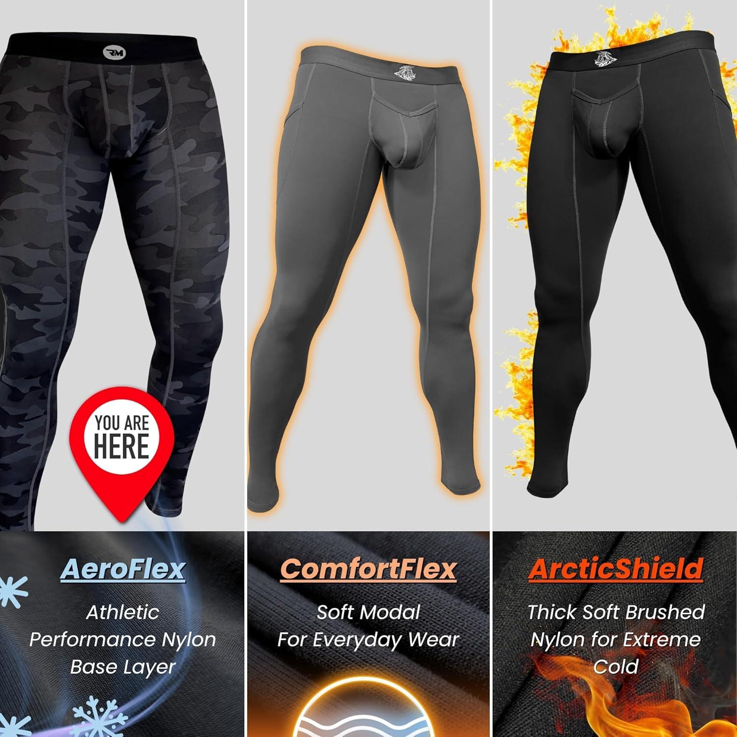 imageRM Real Men ABCD Pouch Compression Pants 1 2 and 3 Pack Mens Leggings Yoga Pants Tights Base Layer Men Cold Weather2 Pack BlackCamo Aero Flex
