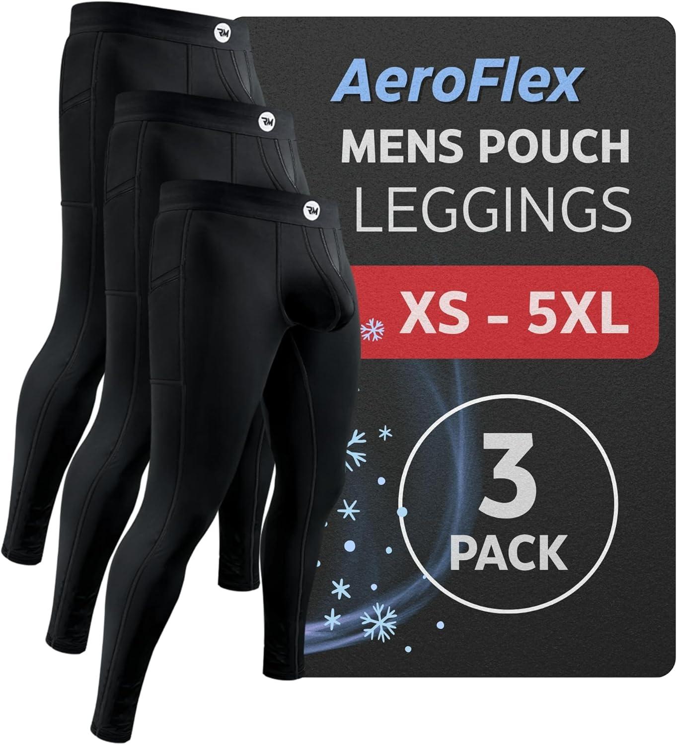 imageRM Real Men ABCD Pouch Compression Pants 1 2 and 3 Pack Mens Leggings Yoga Pants Tights Base Layer Men Cold Weather3 Pack Black Aero Flex