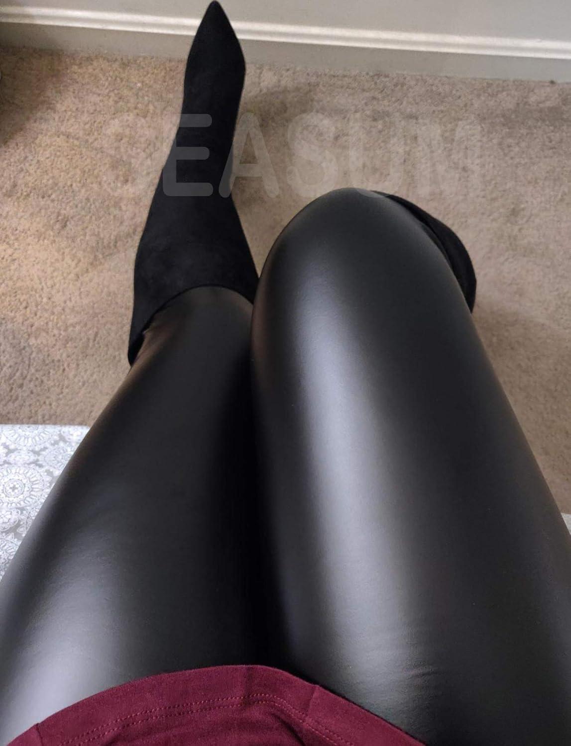imageSEASUM Womens Faux Leather Leggings Pants PU Elastic Shaping Hip Push Up Black Sexy Stretchy High Waisted Tights3 Classic Black