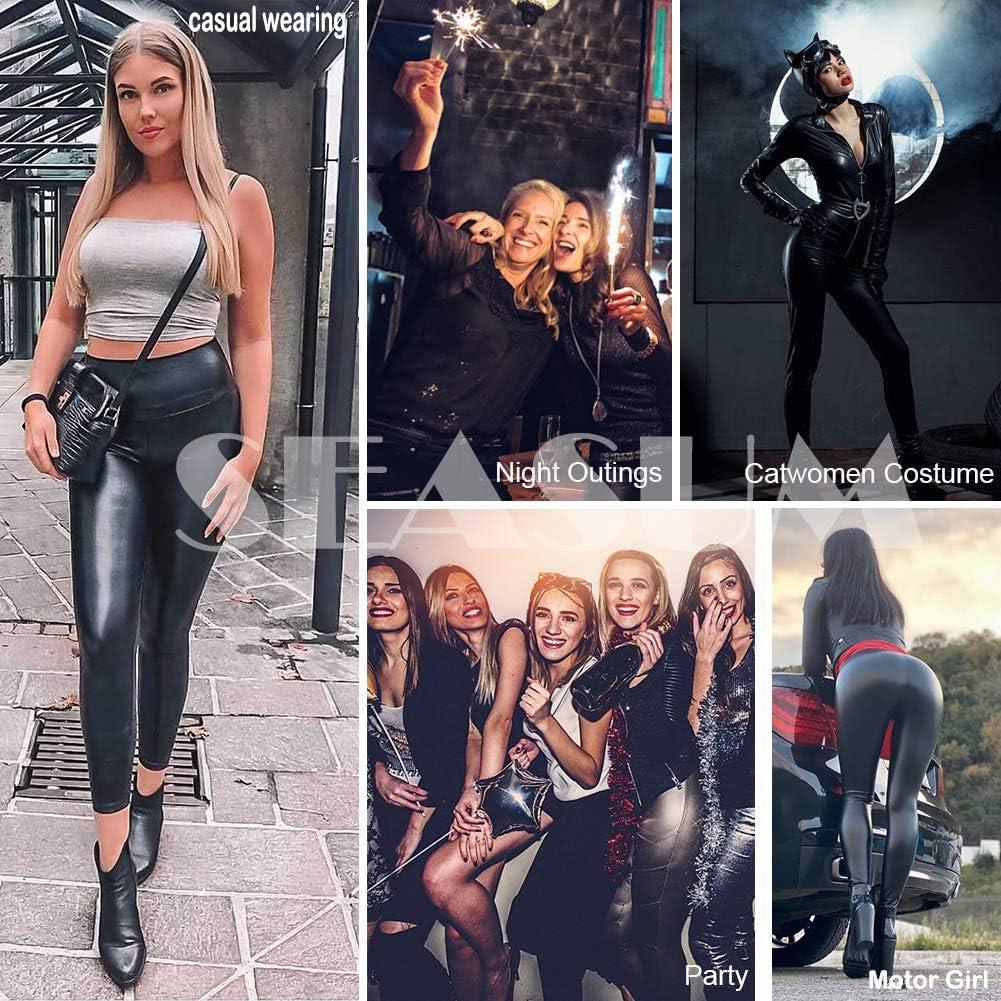 imageSEASUM Womens Faux Leather Leggings Pants PU Elastic Shaping Hip Push Up Black Sexy Stretchy High Waisted Tights3 Classic Black