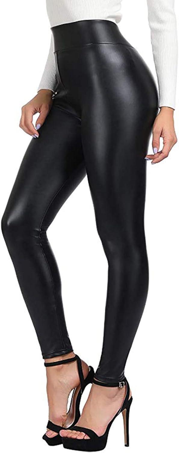 imageSEASUM Womens Faux Leather Leggings Pants PU Elastic Shaping Hip Push Up Black Sexy Stretchy High Waisted Tights3 Classic Blackno Fleece