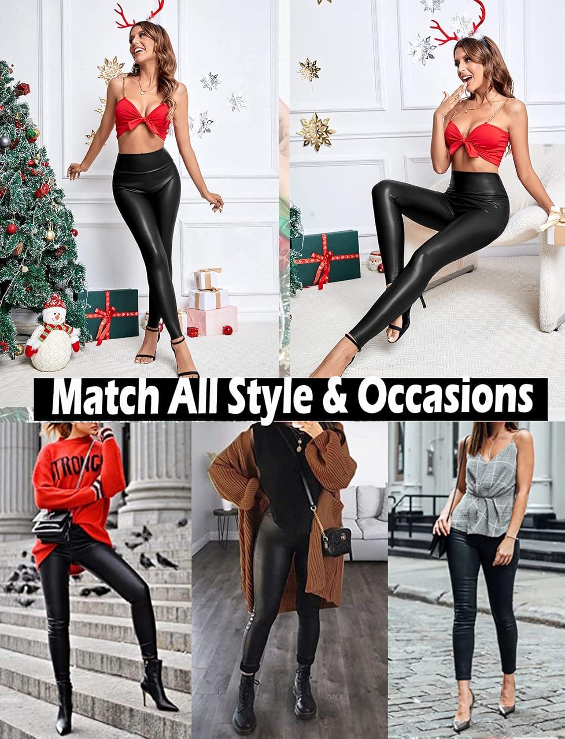 imageSEASUM Womens Faux Leather Leggings Pants PU Elastic Shaping Hip Push Up Black Sexy Stretchy High Waisted Tights3 Classic Blackno Fleece