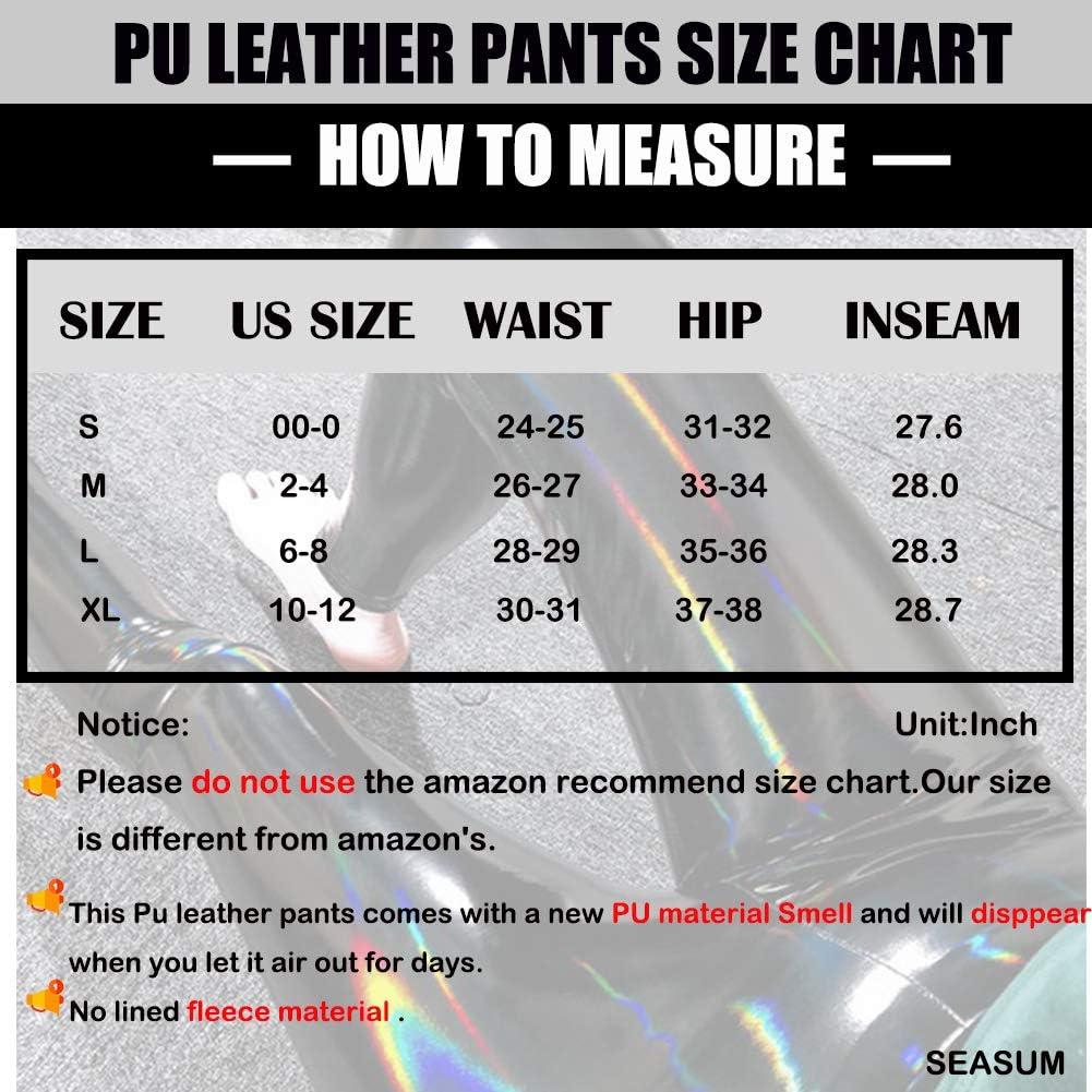 imageSEASUM Womens Faux Leather Leggings Pants PU Elastic Shaping Hip Push Up Black Sexy Stretchy High Waisted Tights3 Classic Blackshiny Wet