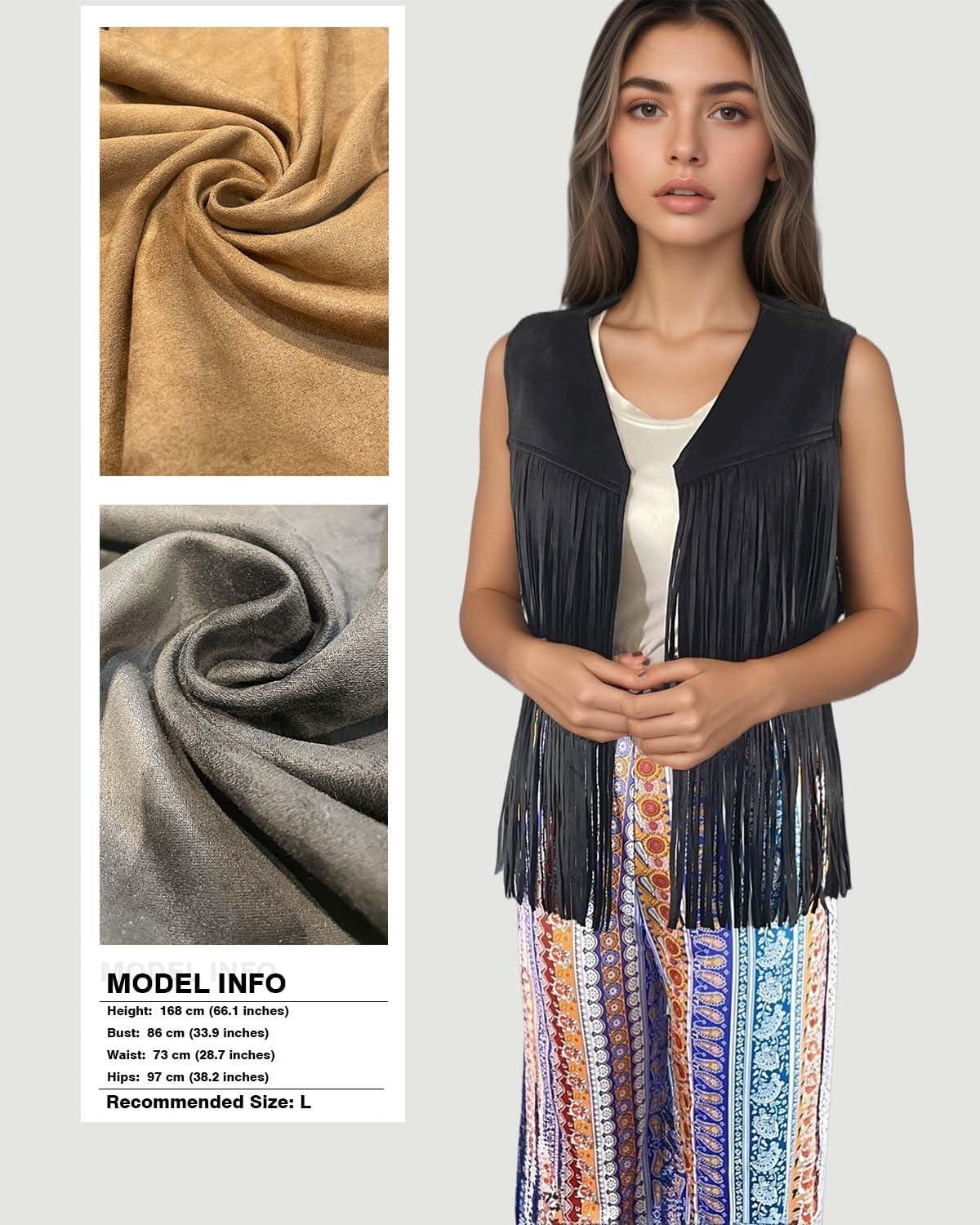 imageTassels Fringe Top for Women 60s 70s Hippie Tassels Vest Western Faux Suede Leather Jacket Cowgirl Costume PartyBlack