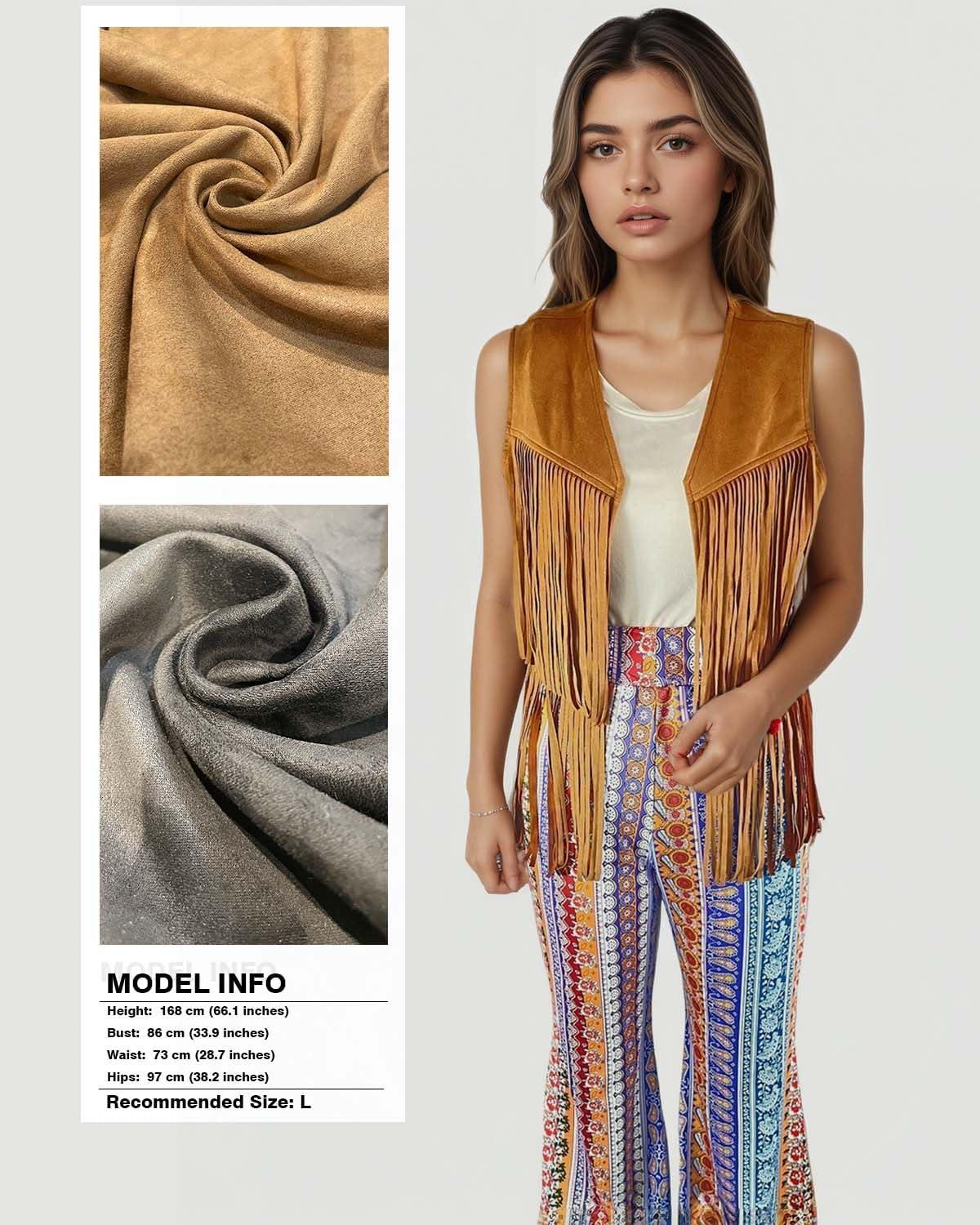 imageTassels Fringe Top for Women 60s 70s Hippie Tassels Vest Western Faux Suede Leather Jacket Cowgirl Costume PartyBrown