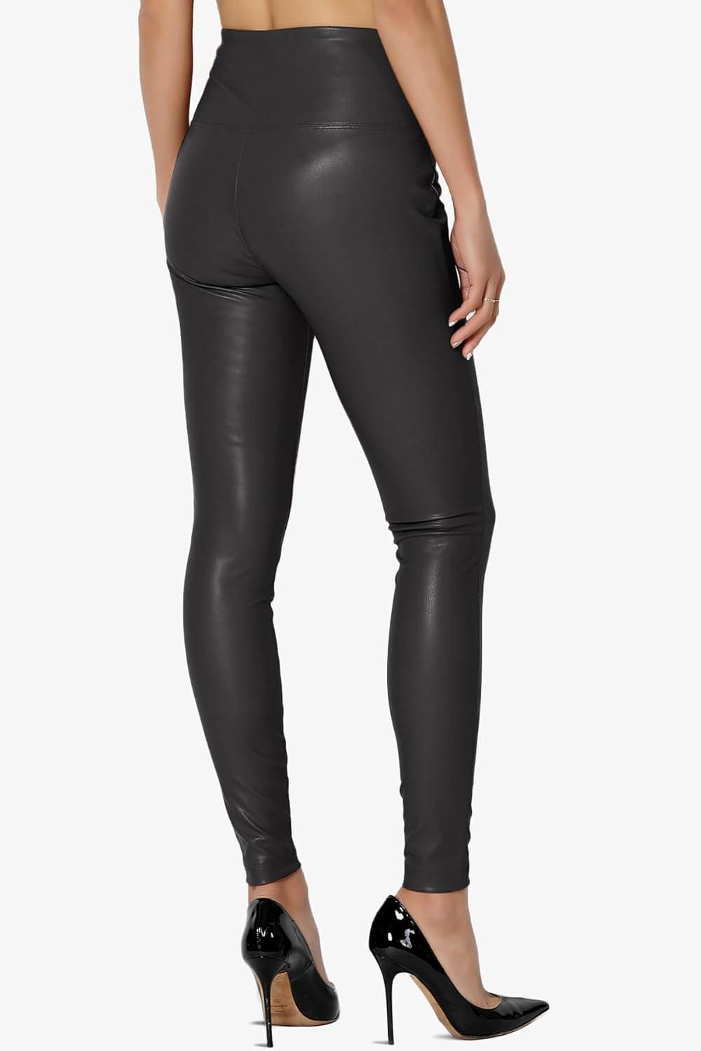 imageTheMogan Womens Sexy High Waist Faux Leather Leggings Slim Fit Stretch Pants Casual Night OutBlack