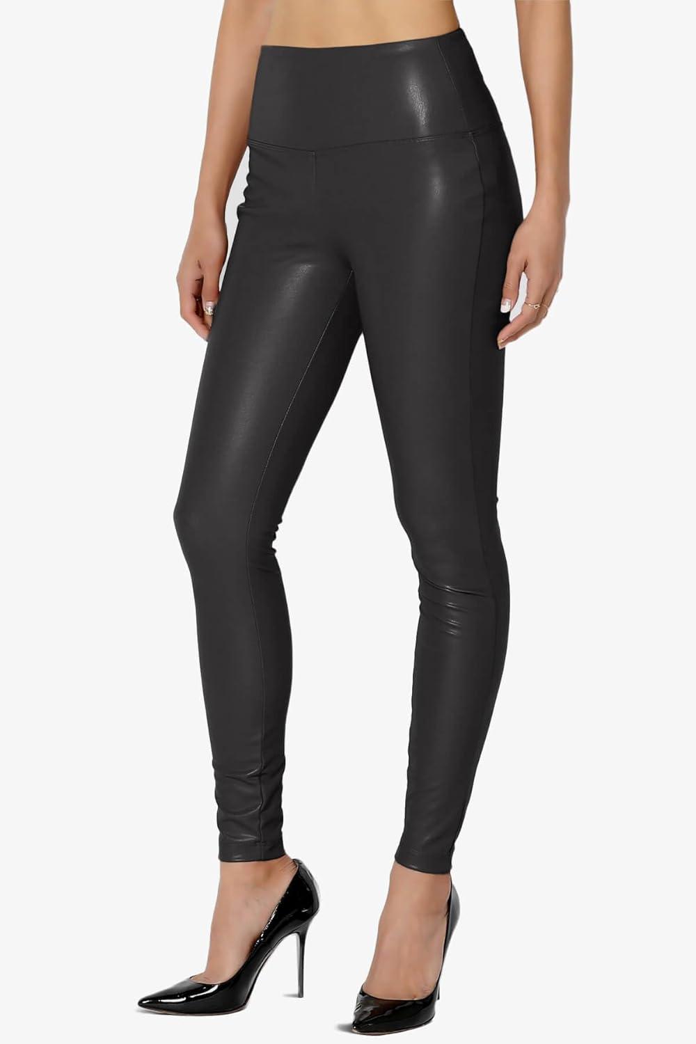 imageTheMogan Womens Sexy High Waist Faux Leather Leggings Slim Fit Stretch Pants Casual Night OutBlack