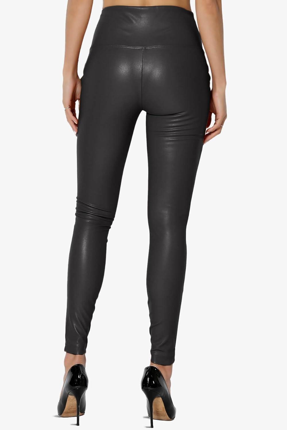 imageTheMogan Womens Sexy High Waist Faux Leather Leggings Slim Fit Stretch Pants Casual Night OutBlack