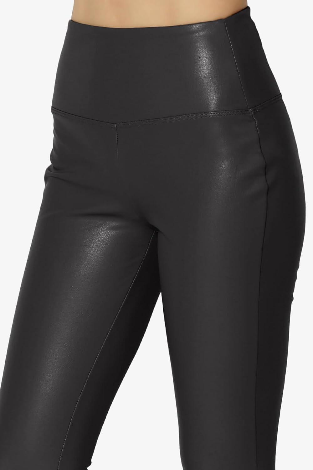 imageTheMogan Womens Sexy High Waist Faux Leather Leggings Slim Fit Stretch Pants Casual Night OutBlack