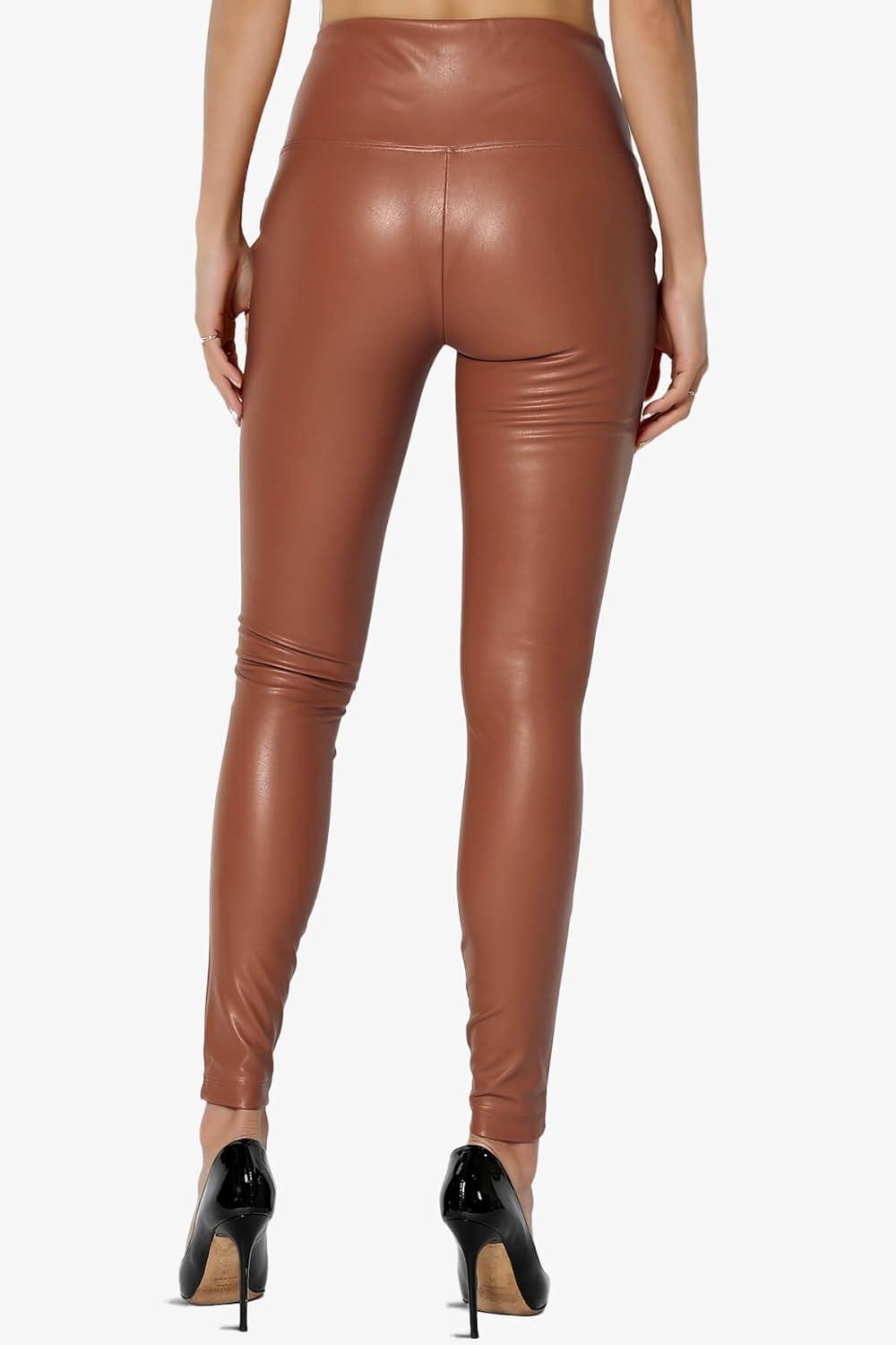imageTheMogan Womens Sexy High Waist Faux Leather Leggings Slim Fit Stretch Pants Casual Night OutDark Camel