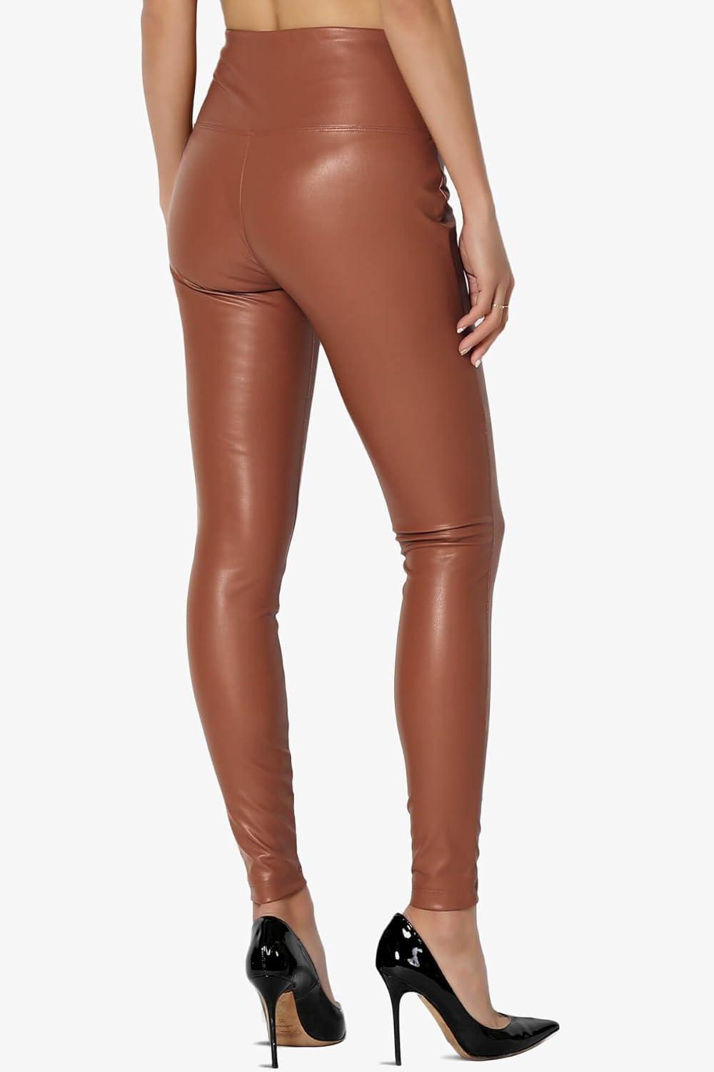 imageTheMogan Womens Sexy High Waist Faux Leather Leggings Slim Fit Stretch Pants Casual Night OutDark Camel