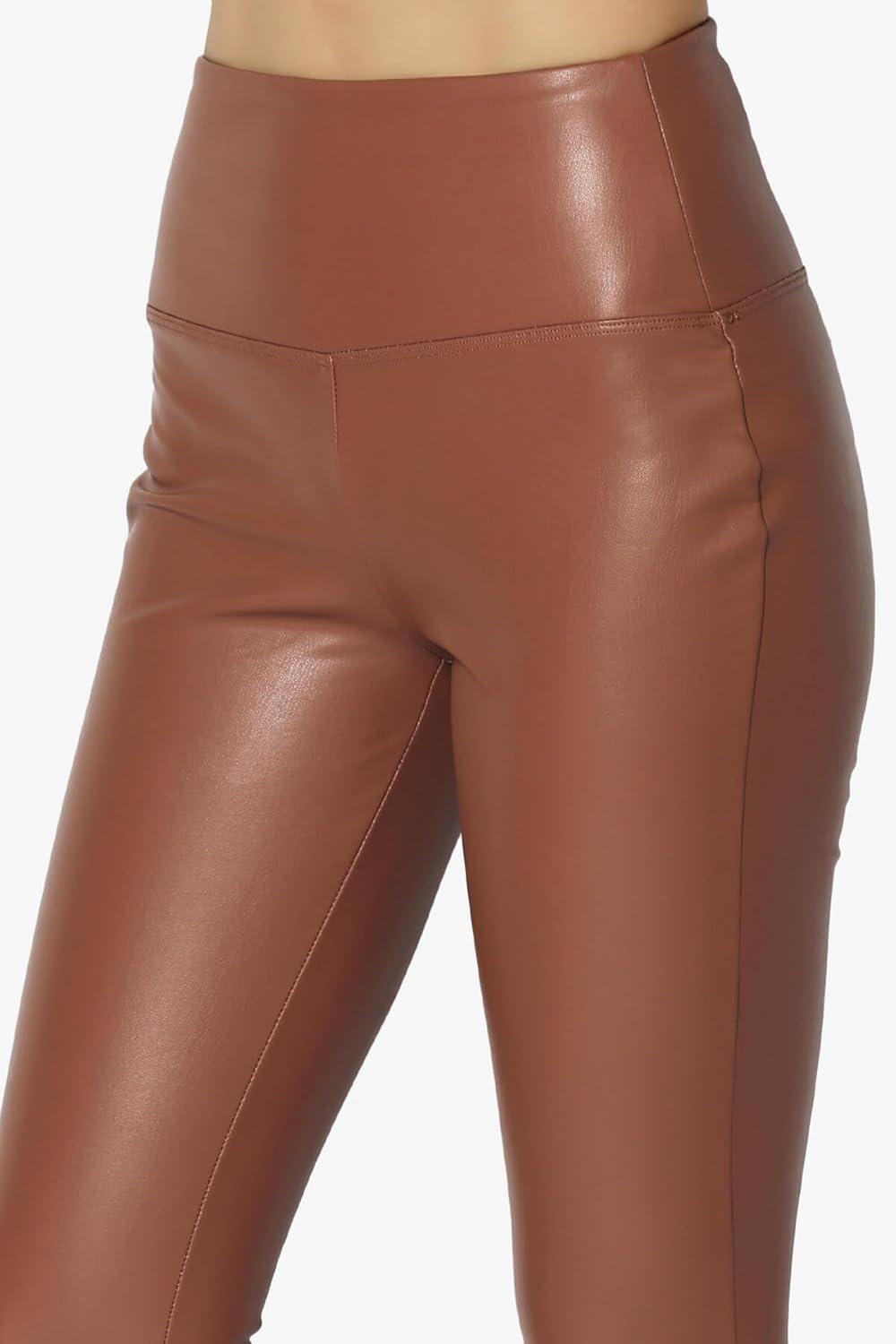 imageTheMogan Womens Sexy High Waist Faux Leather Leggings Slim Fit Stretch Pants Casual Night OutDark Camel