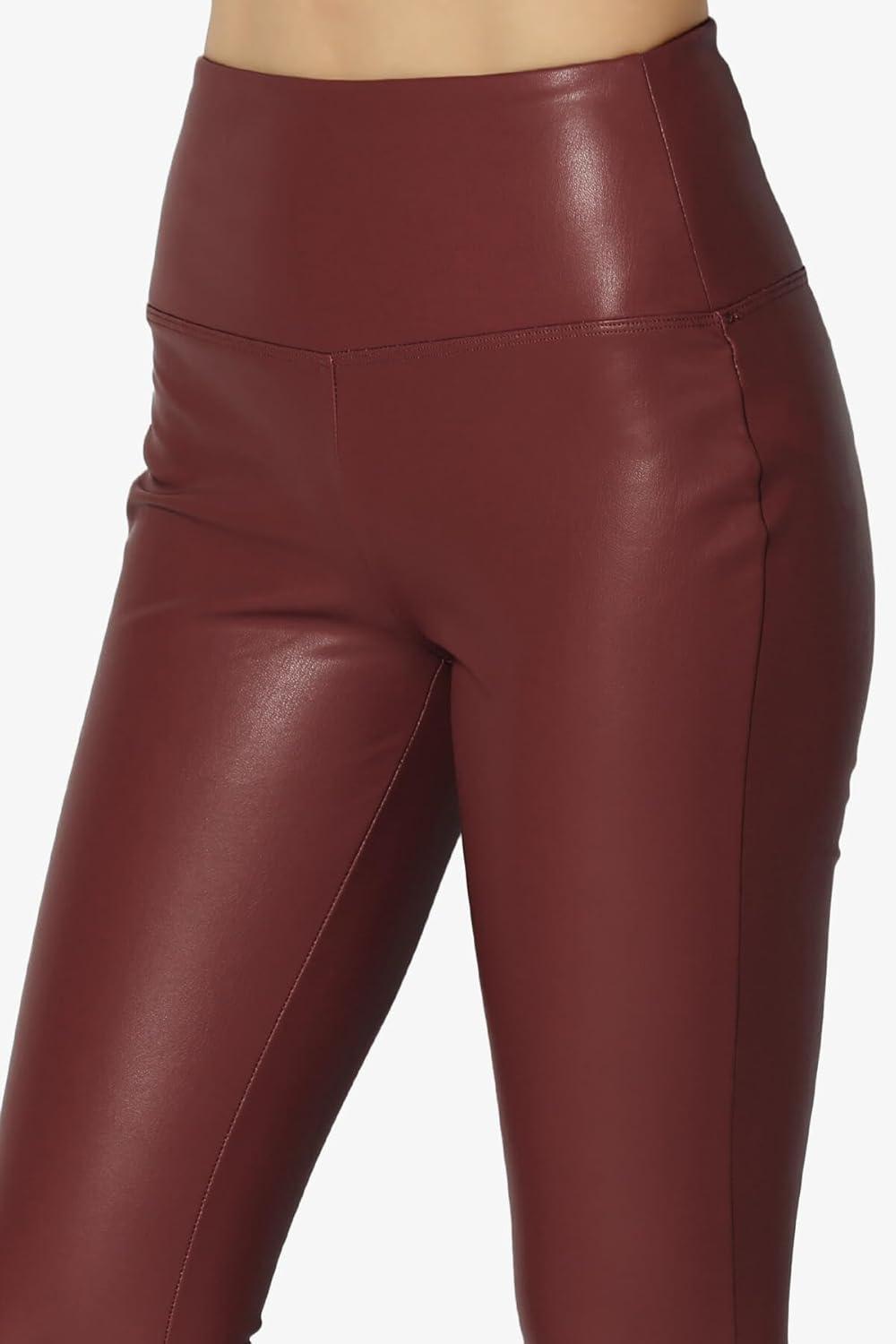 imageTheMogan Womens Sexy High Waist Faux Leather Leggings Slim Fit Stretch Pants Casual Night OutDark Rust