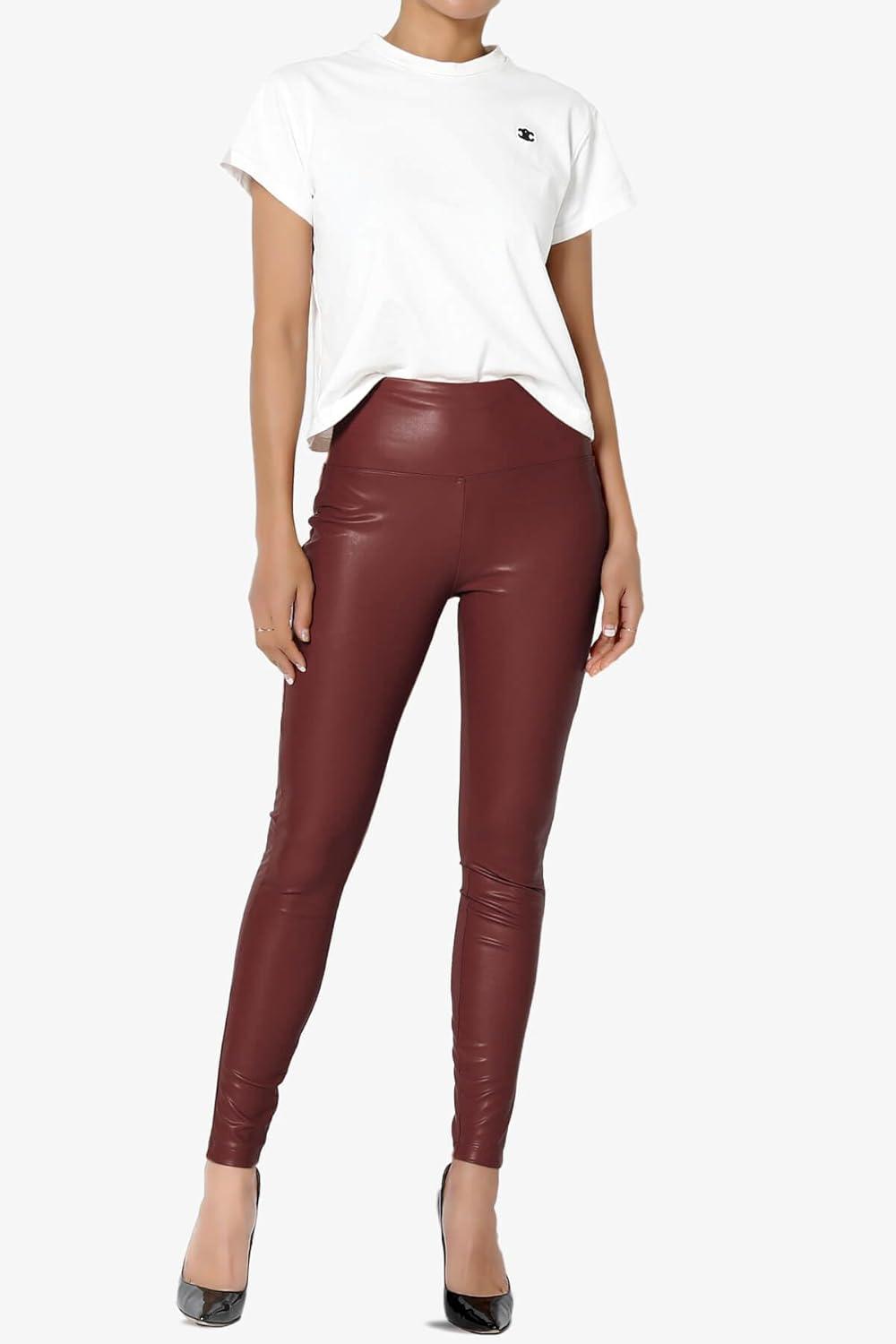 imageTheMogan Womens Sexy High Waist Faux Leather Leggings Slim Fit Stretch Pants Casual Night OutDark Rust