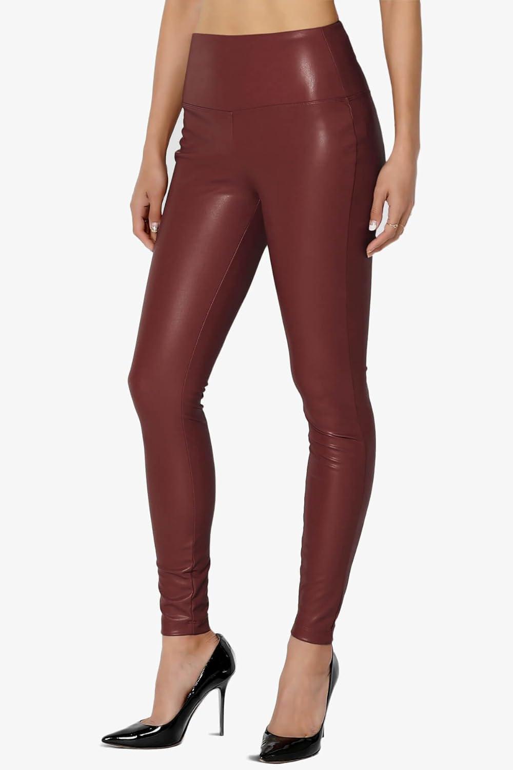 imageTheMogan Womens Sexy High Waist Faux Leather Leggings Slim Fit Stretch Pants Casual Night OutDark Rust