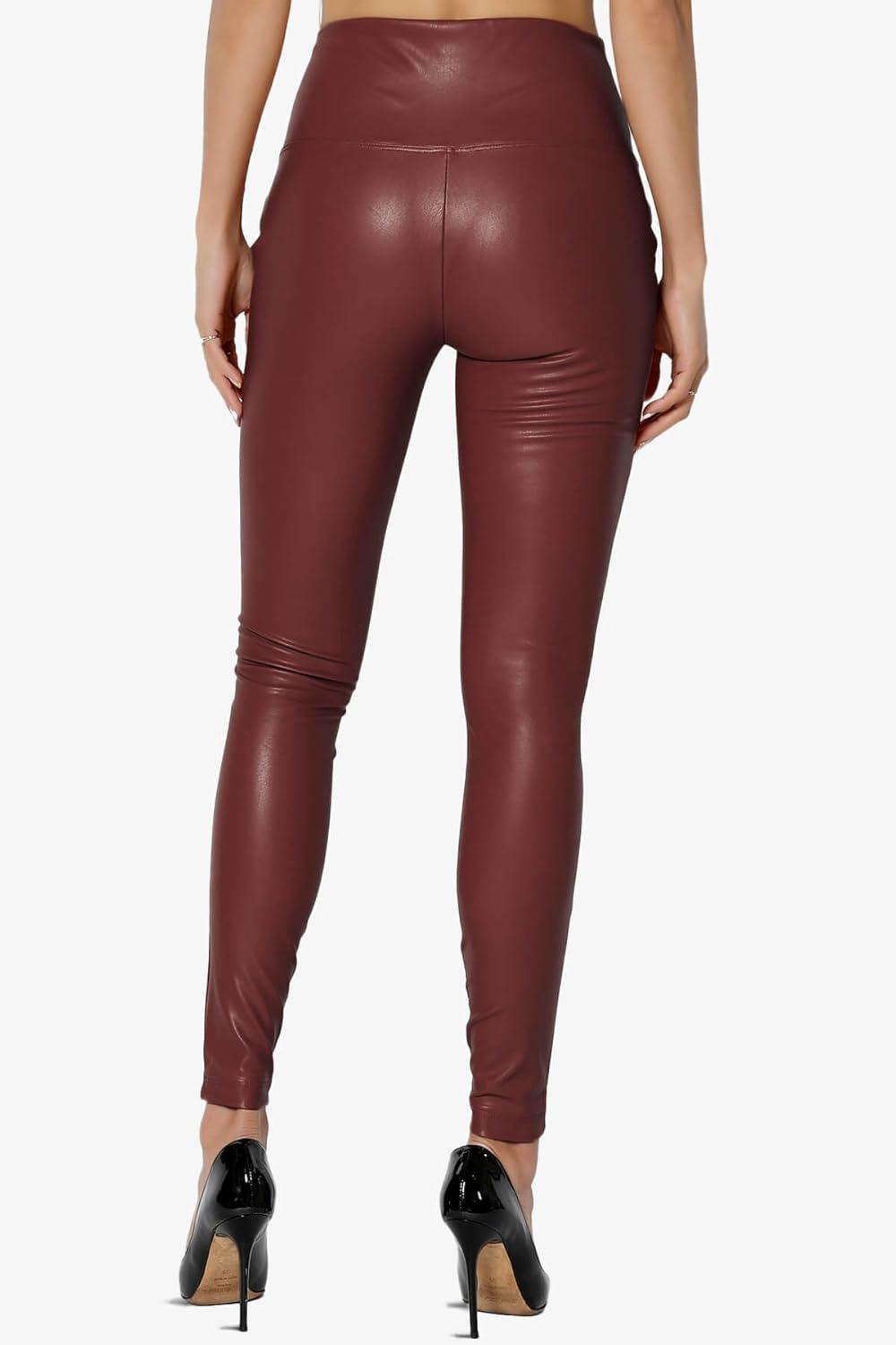 imageTheMogan Womens Sexy High Waist Faux Leather Leggings Slim Fit Stretch Pants Casual Night OutDark Rust